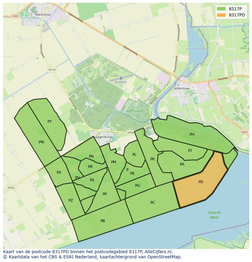 Afbeelding van het postcodegebied 8317 PD op de kaart.