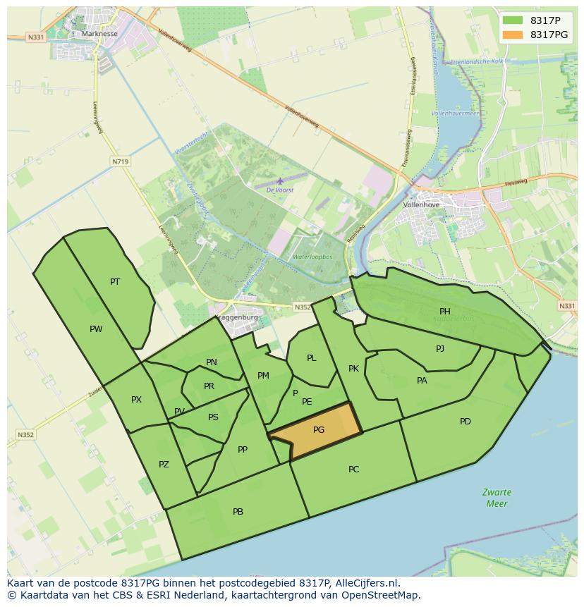 Afbeelding van het postcodegebied 8317 PG op de kaart.
