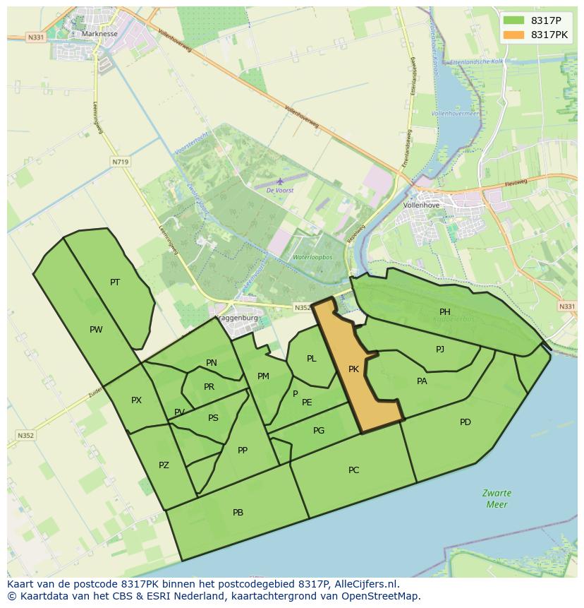 Afbeelding van het postcodegebied 8317 PK op de kaart.