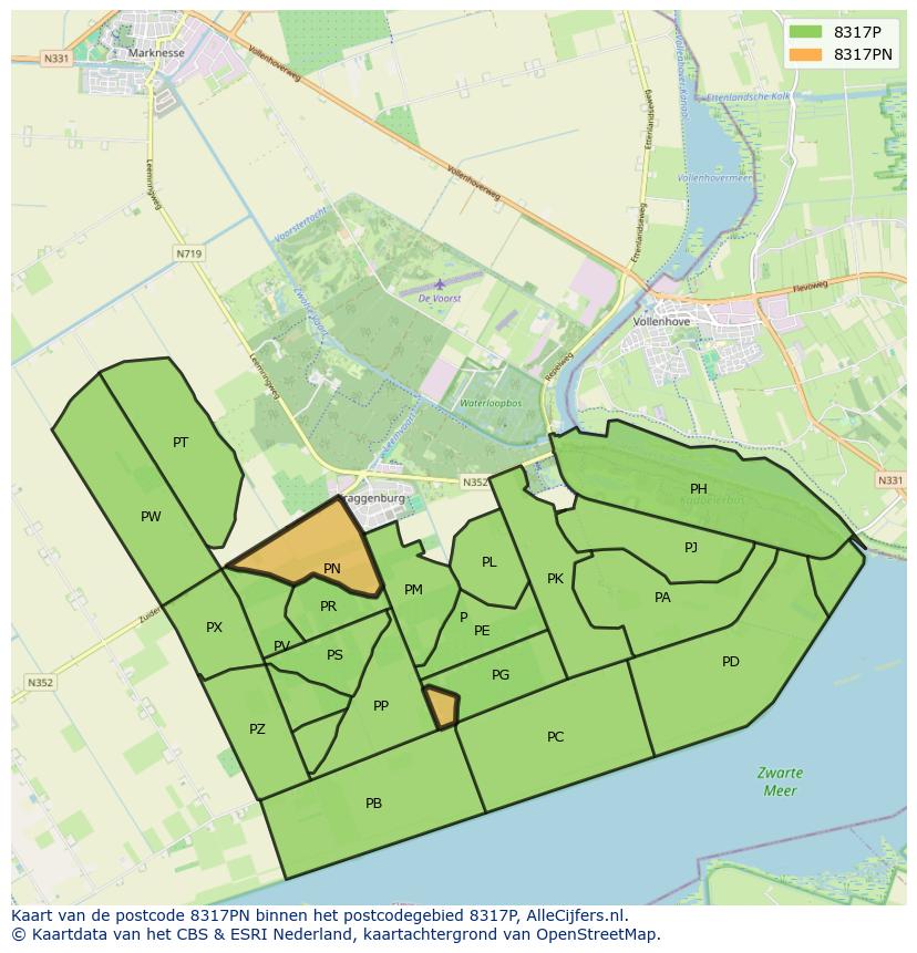 Afbeelding van het postcodegebied 8317 PN op de kaart.