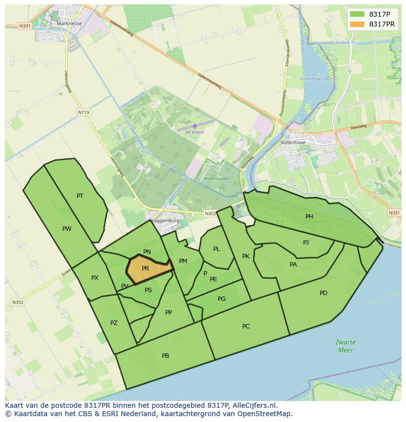 Afbeelding van het postcodegebied 8317 PR op de kaart.