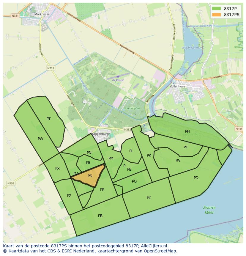 Afbeelding van het postcodegebied 8317 PS op de kaart.