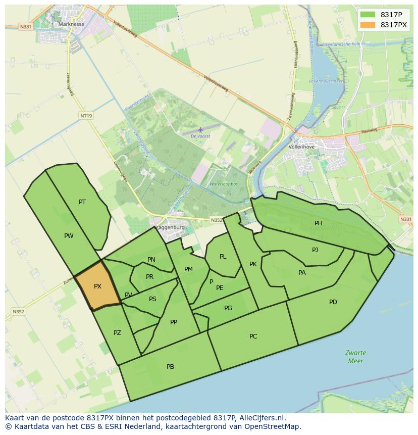 Afbeelding van het postcodegebied 8317 PX op de kaart.