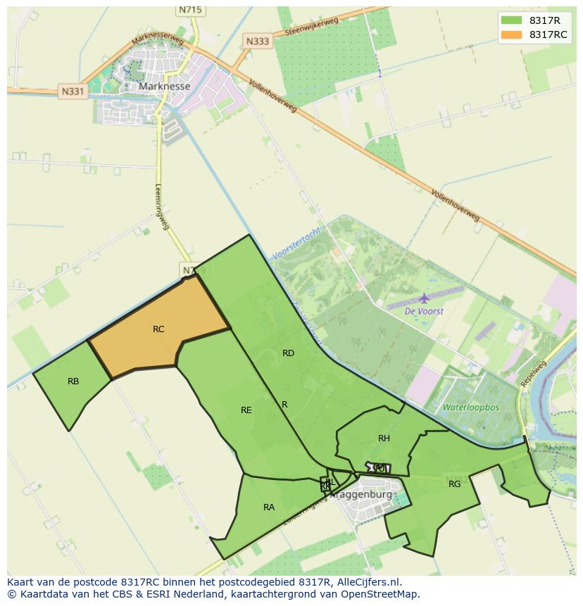 Afbeelding van het postcodegebied 8317 RC op de kaart.