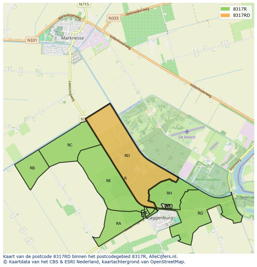 Afbeelding van het postcodegebied 8317 RD op de kaart.