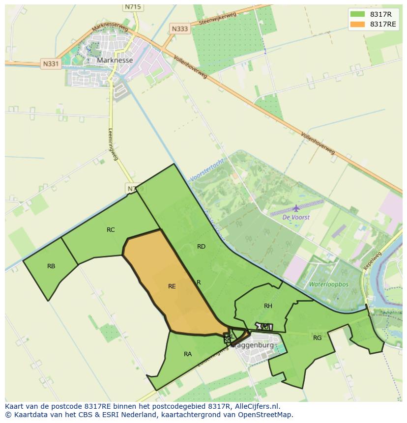 Afbeelding van het postcodegebied 8317 RE op de kaart.