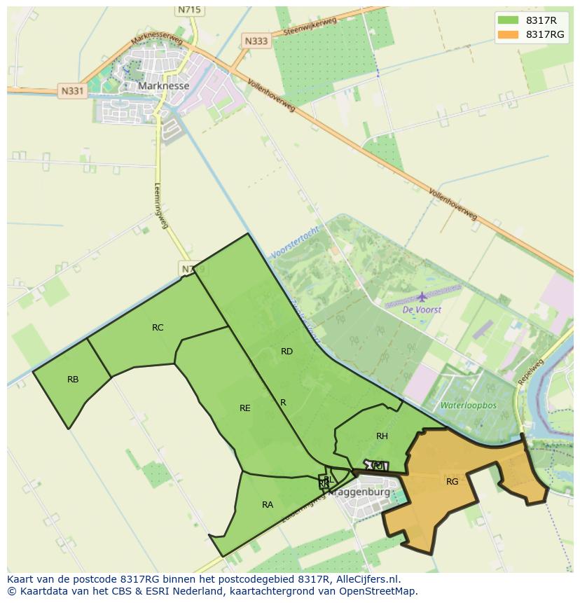 Afbeelding van het postcodegebied 8317 RG op de kaart.