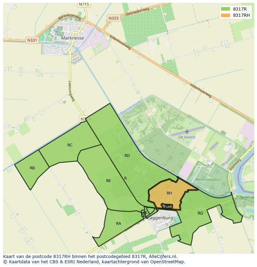 Afbeelding van het postcodegebied 8317 RH op de kaart.