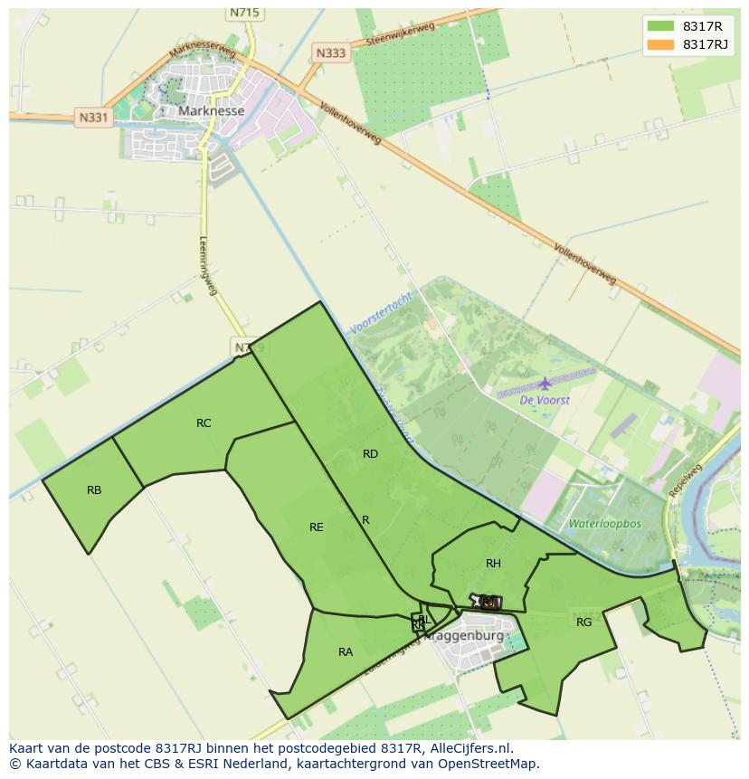 Afbeelding van het postcodegebied 8317 RJ op de kaart.