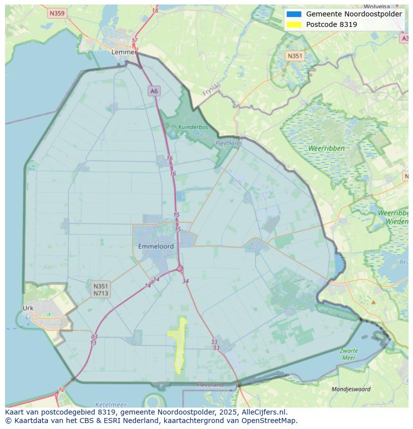 Afbeelding van het postcodegebied 8319 op de kaart.