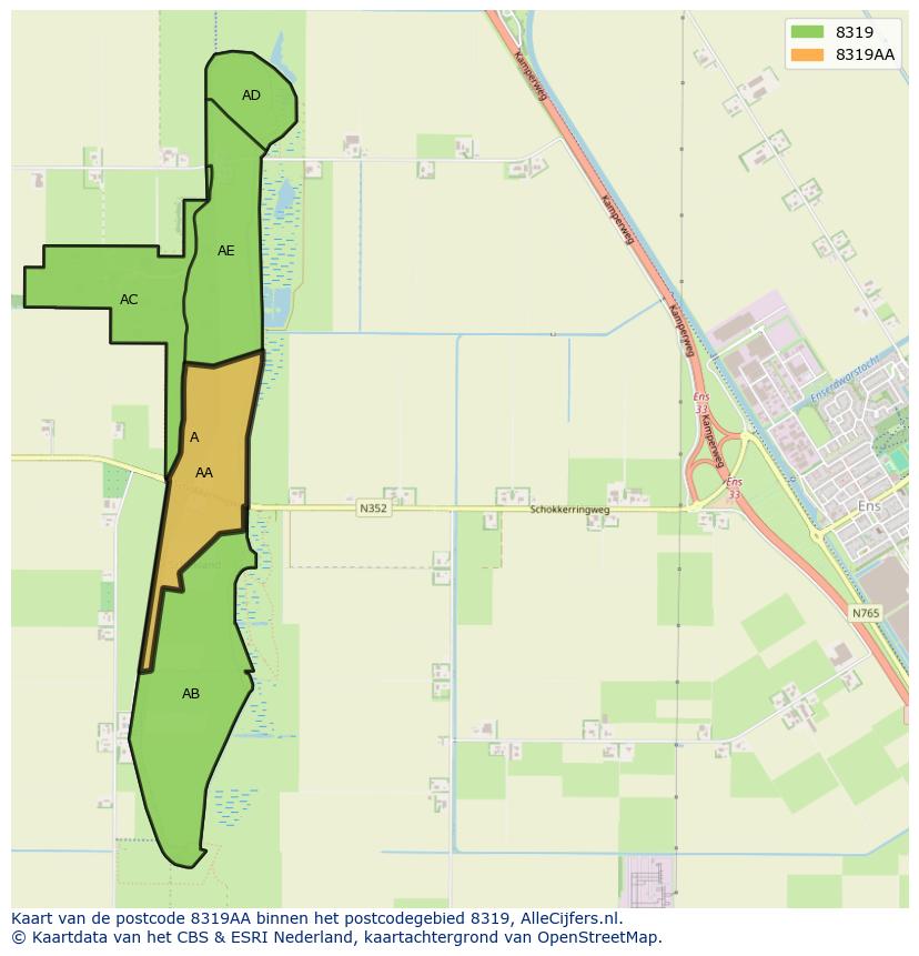 Afbeelding van het postcodegebied 8319 AA op de kaart.