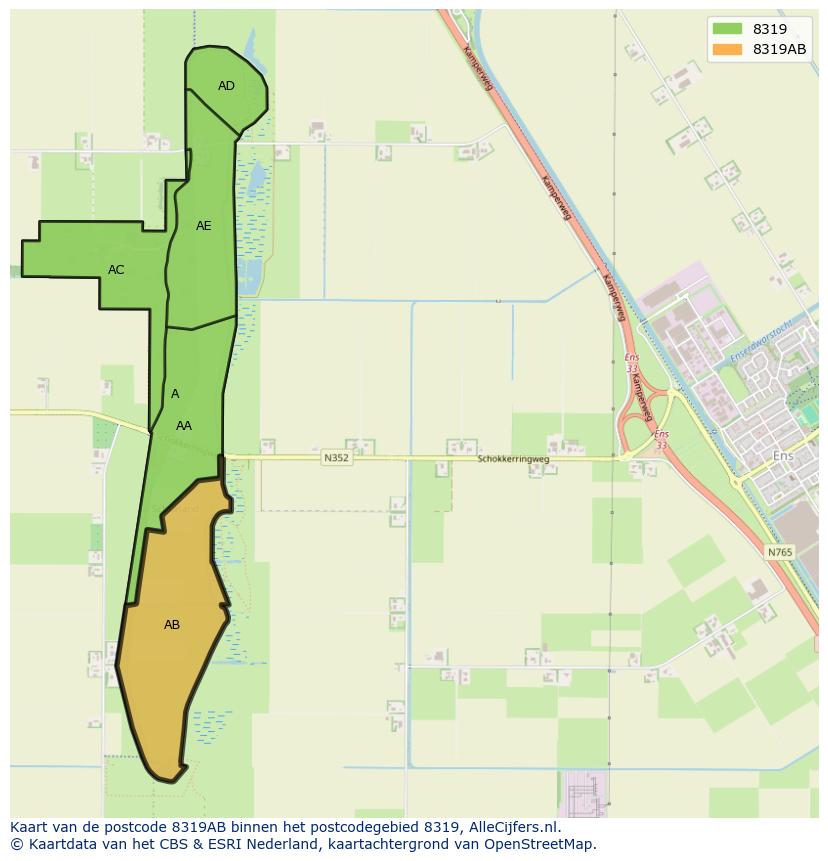 Afbeelding van het postcodegebied 8319 AB op de kaart.