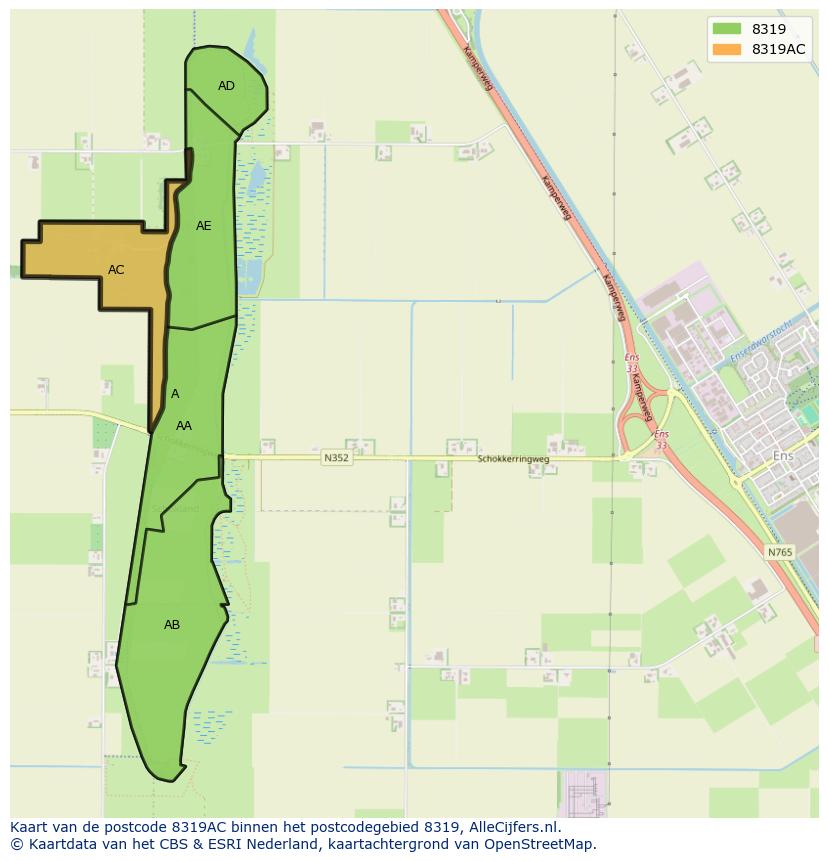 Afbeelding van het postcodegebied 8319 AC op de kaart.