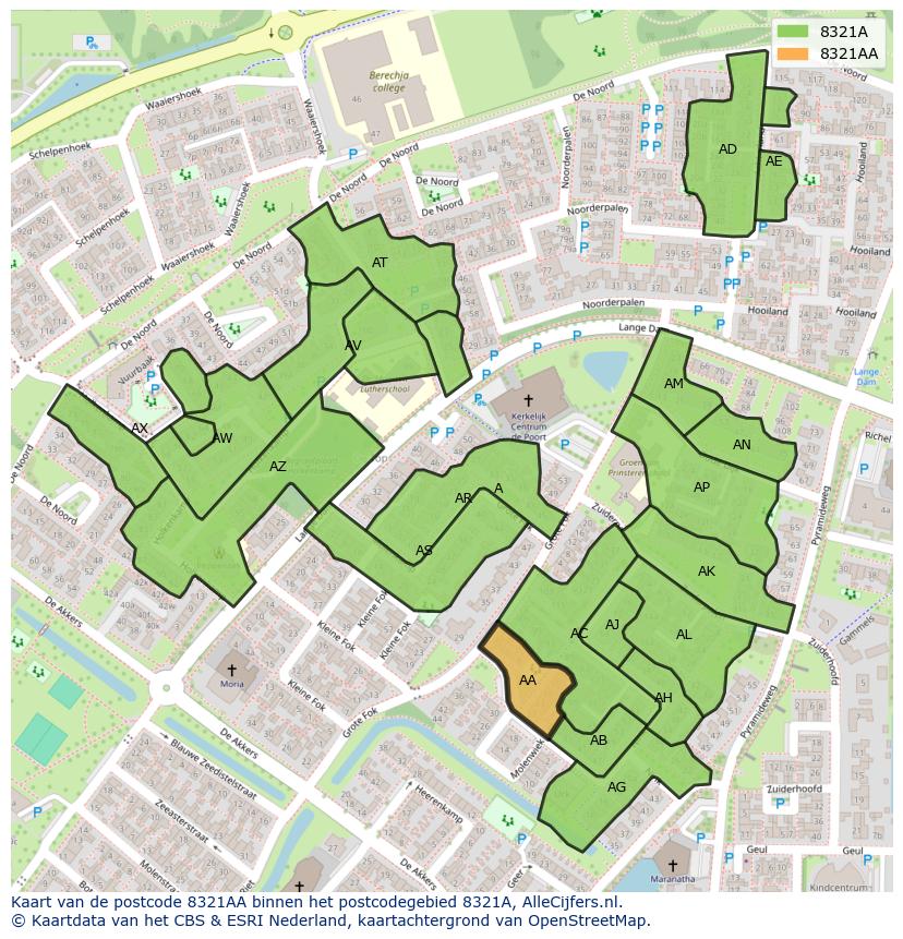 Afbeelding van het postcodegebied 8321 AA op de kaart.