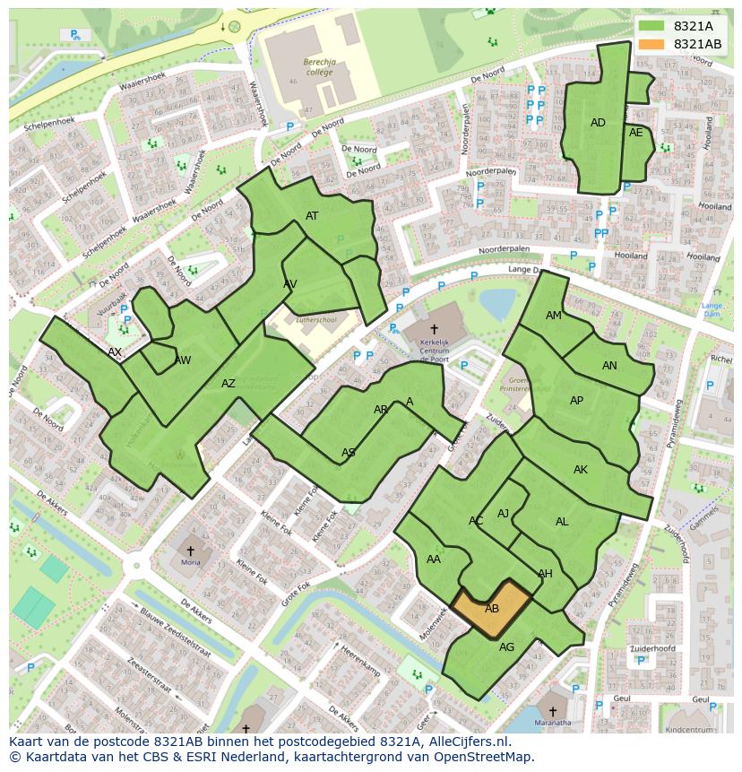 Afbeelding van het postcodegebied 8321 AB op de kaart.