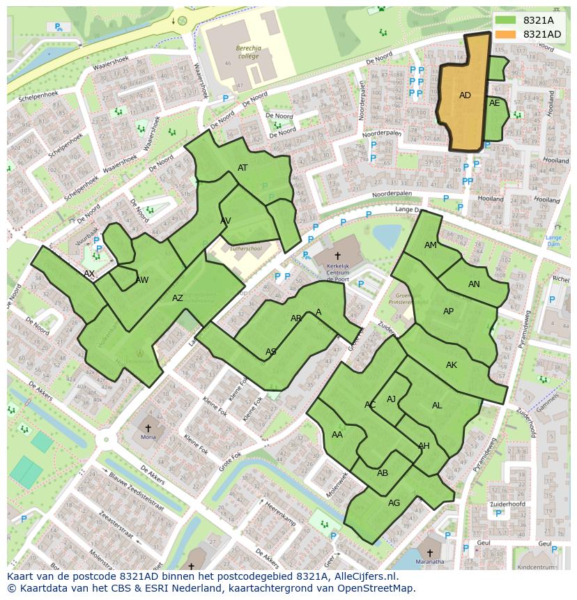 Afbeelding van het postcodegebied 8321 AD op de kaart.
