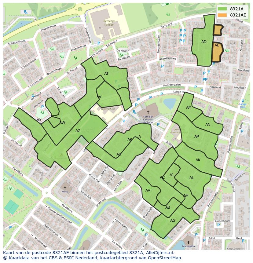Afbeelding van het postcodegebied 8321 AE op de kaart.