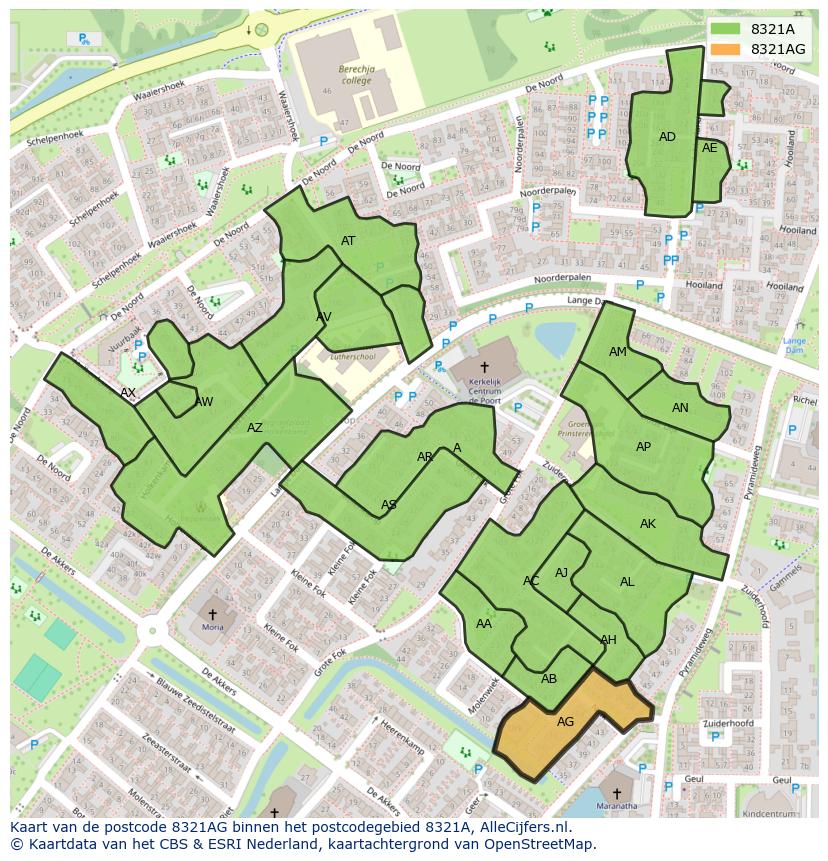 Afbeelding van het postcodegebied 8321 AG op de kaart.