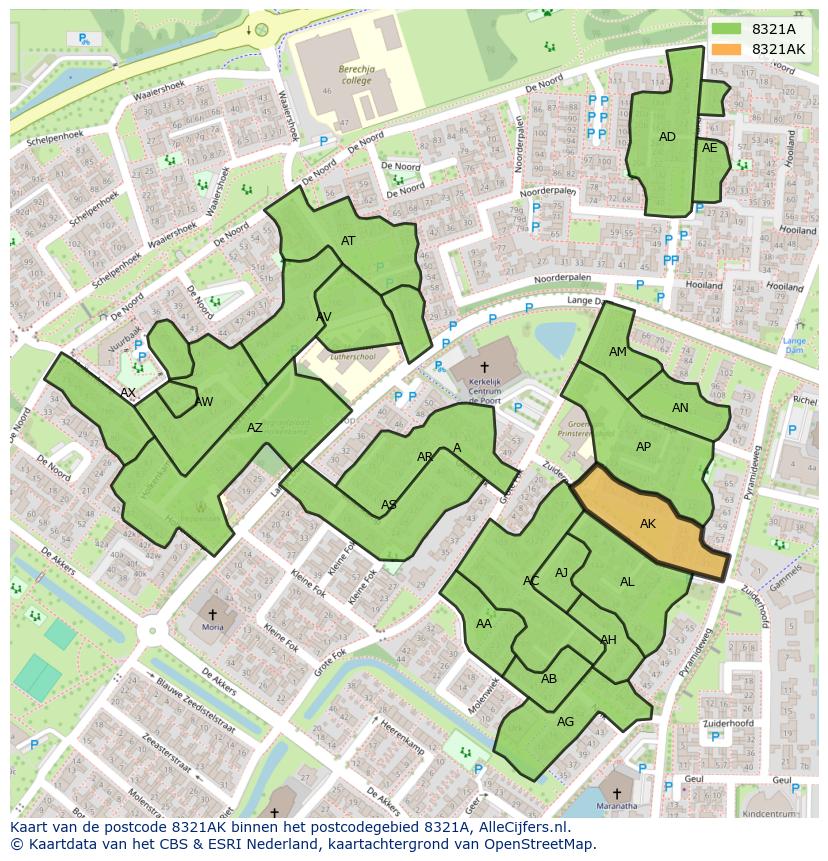 Afbeelding van het postcodegebied 8321 AK op de kaart.