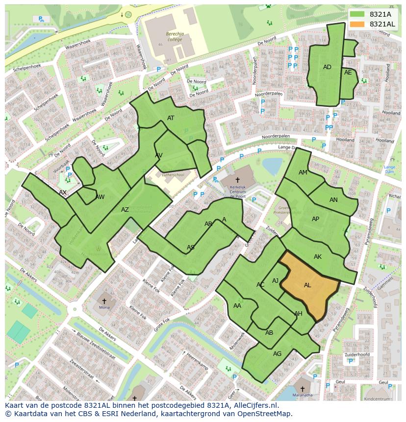 Afbeelding van het postcodegebied 8321 AL op de kaart.