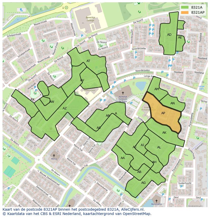 Afbeelding van het postcodegebied 8321 AP op de kaart.