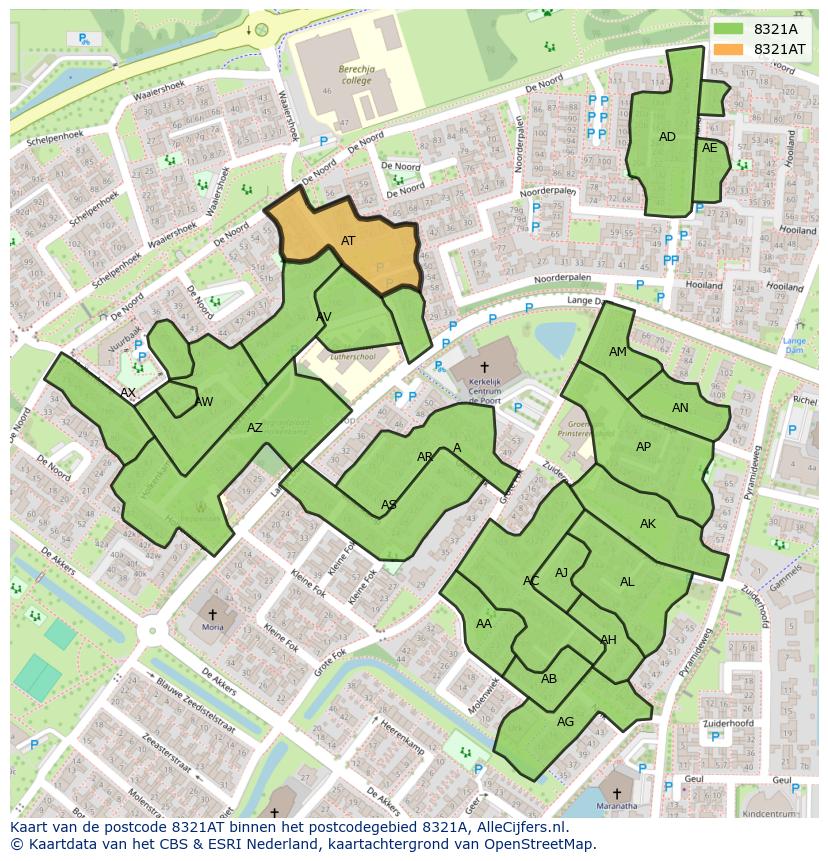 Afbeelding van het postcodegebied 8321 AT op de kaart.