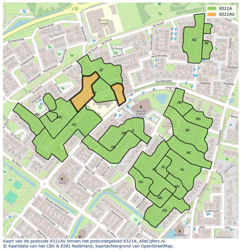 Afbeelding van het postcodegebied 8321 AV op de kaart.