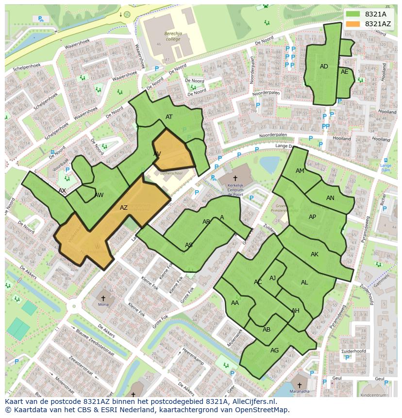 Afbeelding van het postcodegebied 8321 AZ op de kaart.