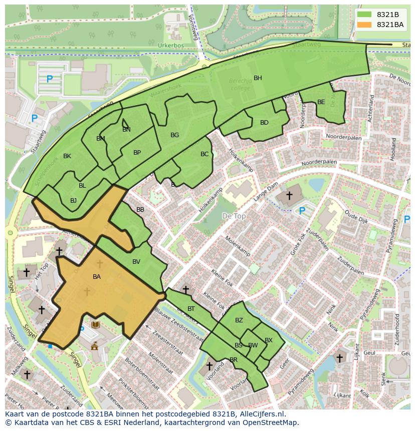 Afbeelding van het postcodegebied 8321 BA op de kaart.