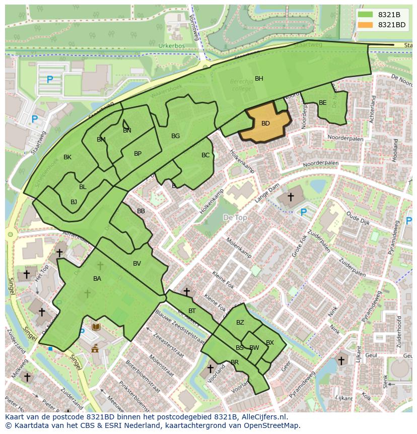 Afbeelding van het postcodegebied 8321 BD op de kaart.