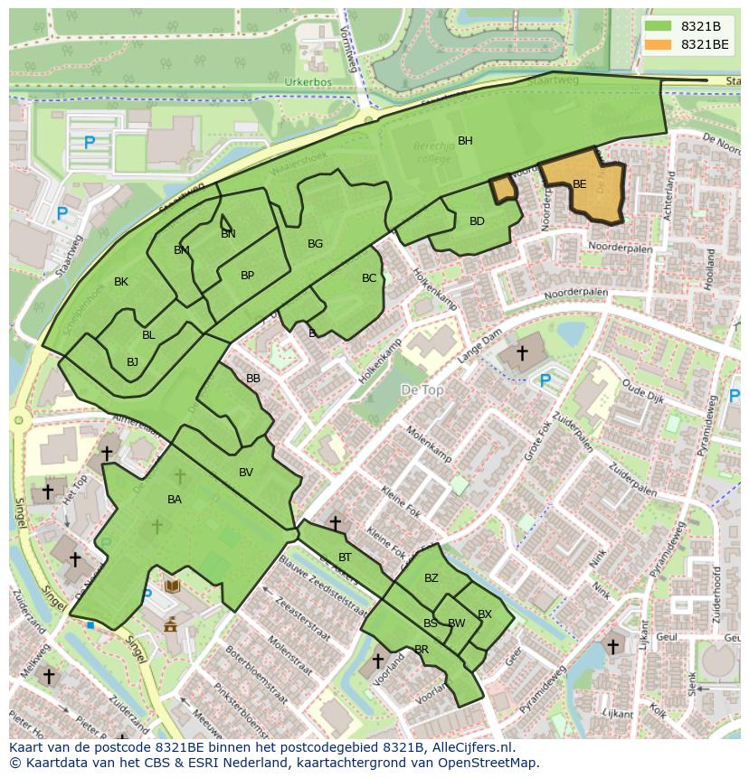 Afbeelding van het postcodegebied 8321 BE op de kaart.