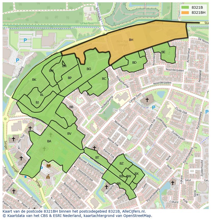Afbeelding van het postcodegebied 8321 BH op de kaart.