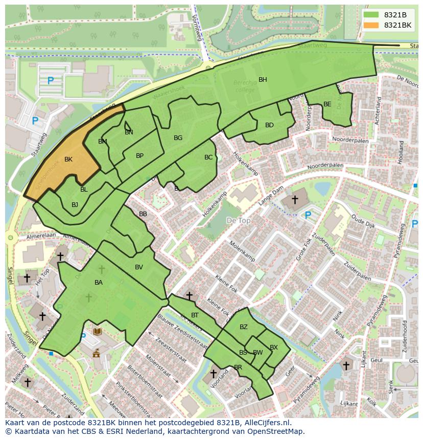 Afbeelding van het postcodegebied 8321 BK op de kaart.