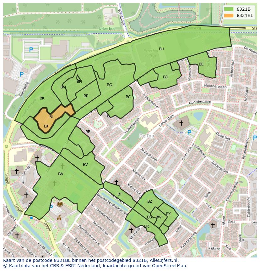 Afbeelding van het postcodegebied 8321 BL op de kaart.