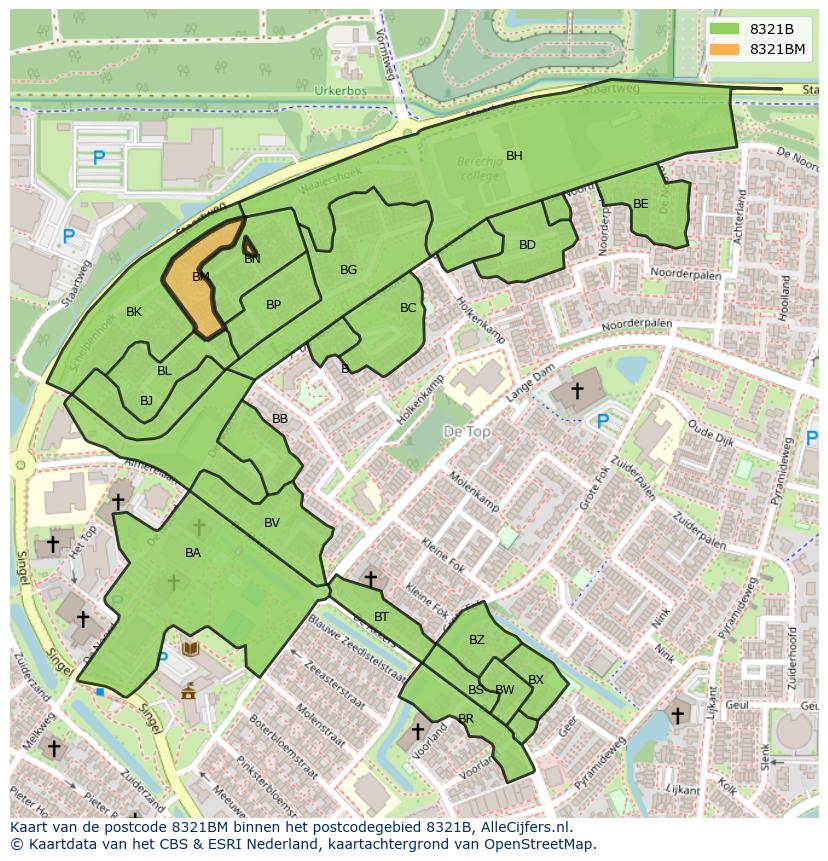 Afbeelding van het postcodegebied 8321 BM op de kaart.