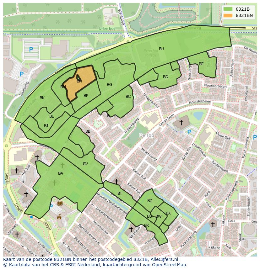 Afbeelding van het postcodegebied 8321 BN op de kaart.