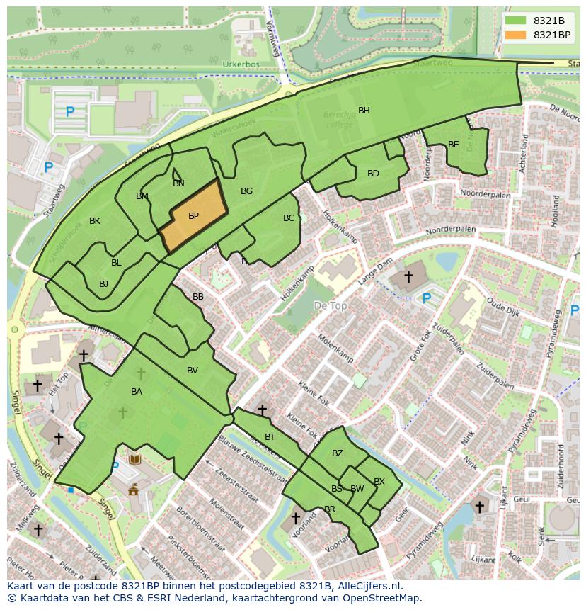 Afbeelding van het postcodegebied 8321 BP op de kaart.