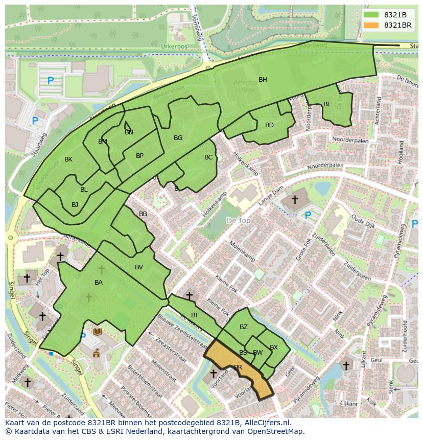 Afbeelding van het postcodegebied 8321 BR op de kaart.