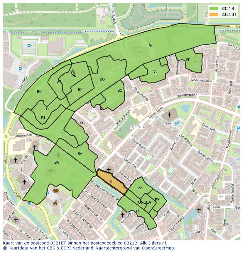 Afbeelding van het postcodegebied 8321 BT op de kaart.