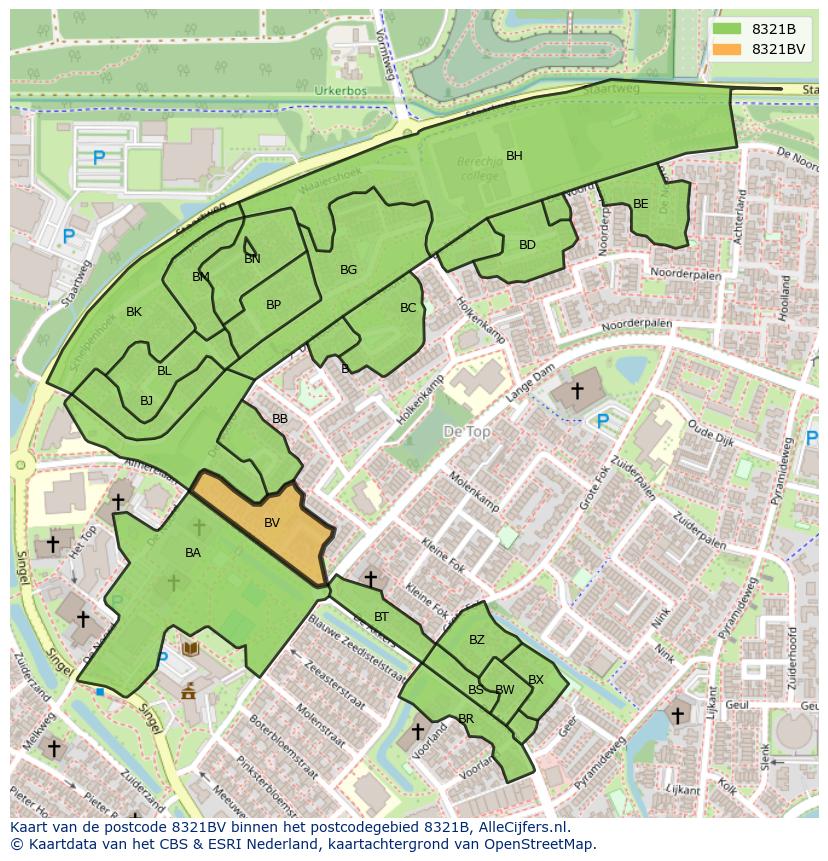 Afbeelding van het postcodegebied 8321 BV op de kaart.