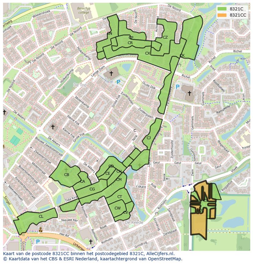 Afbeelding van het postcodegebied 8321 CC op de kaart.