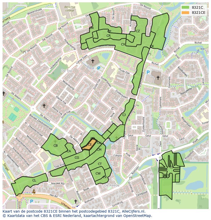 Afbeelding van het postcodegebied 8321 CE op de kaart.