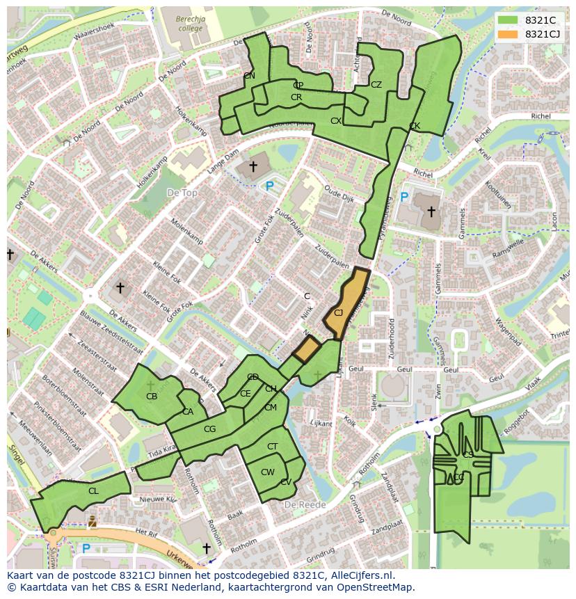 Afbeelding van het postcodegebied 8321 CJ op de kaart.