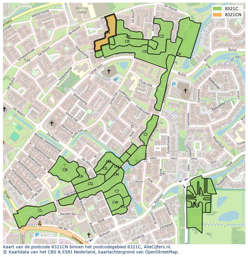 Afbeelding van het postcodegebied 8321 CN op de kaart.