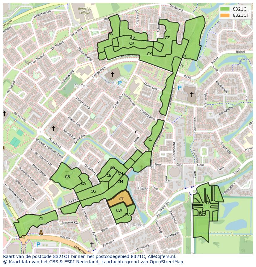 Afbeelding van het postcodegebied 8321 CT op de kaart.