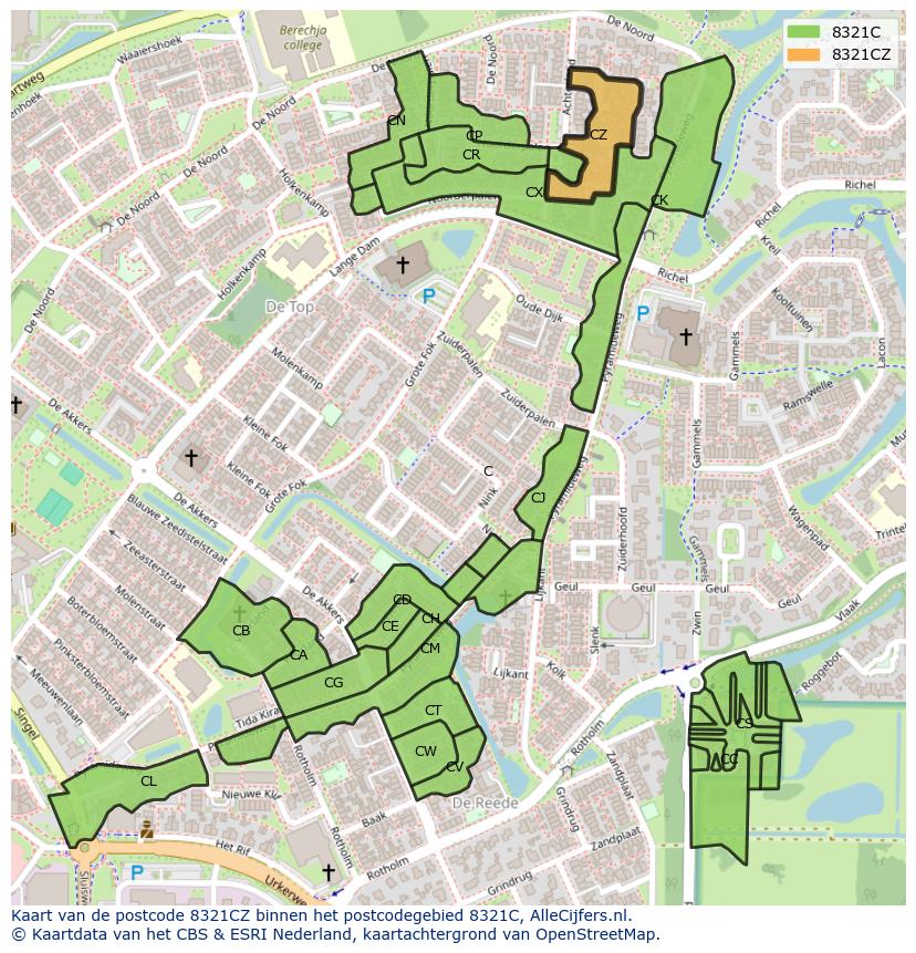 Afbeelding van het postcodegebied 8321 CZ op de kaart.