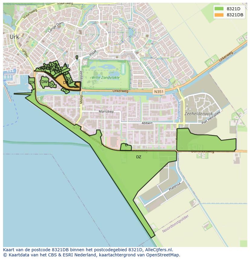 Afbeelding van het postcodegebied 8321 DB op de kaart.