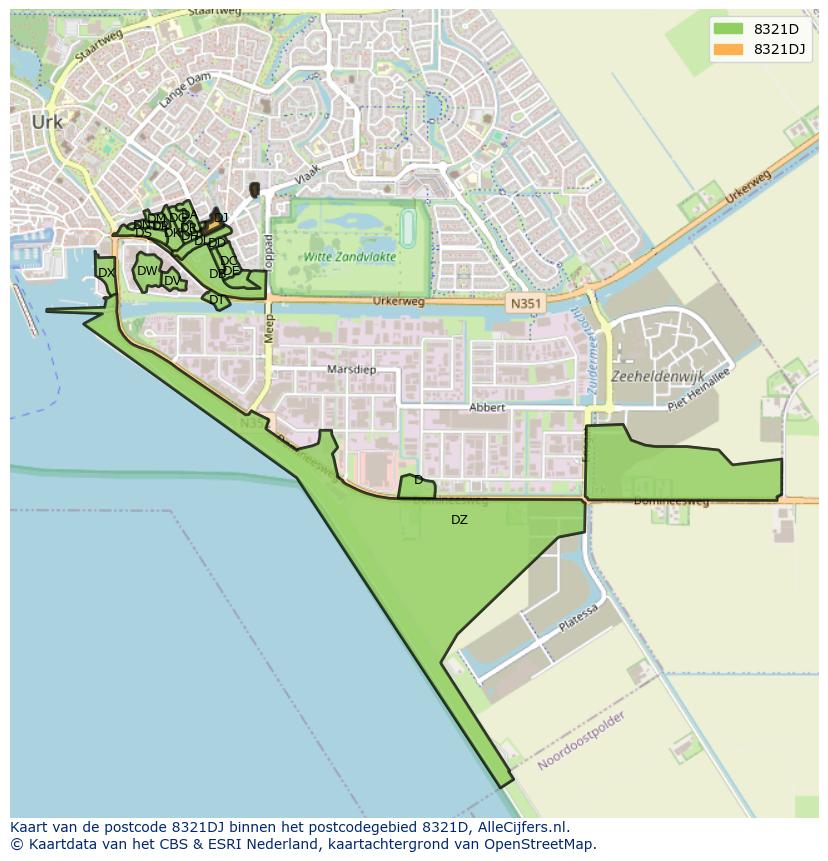 Afbeelding van het postcodegebied 8321 DJ op de kaart.