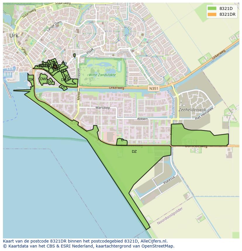 Afbeelding van het postcodegebied 8321 DR op de kaart.