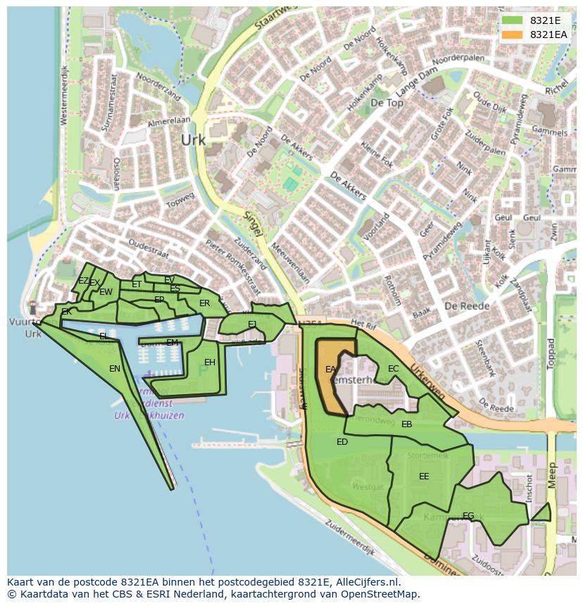 Afbeelding van het postcodegebied 8321 EA op de kaart.